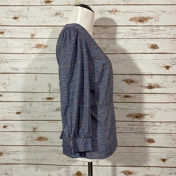 Draper James Embroidered Dot Chambray Wrap Top - Blue - 4 - Picture 14 of 15